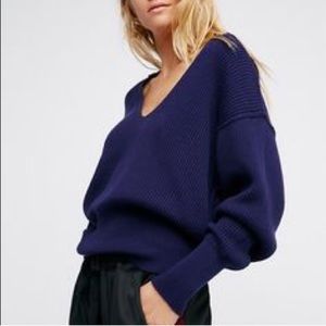COPY - Free People Navy deep V neck sweater size S